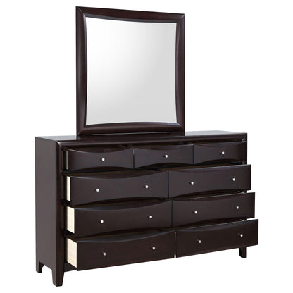 Phoenix 9-drawer Dresser with Mirror Cappuccino