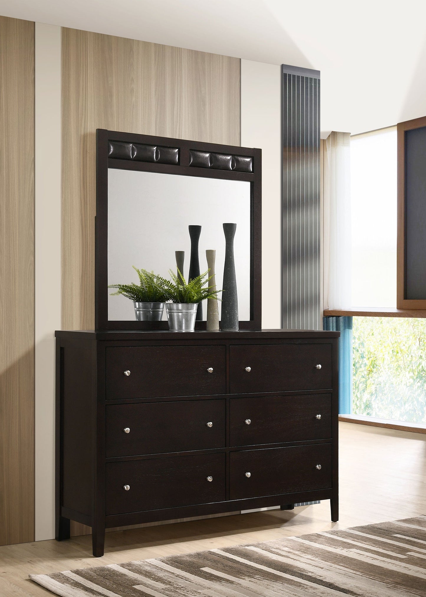 Carlton 6-drawer Rectangular Dresser with Mirror Cappuccino