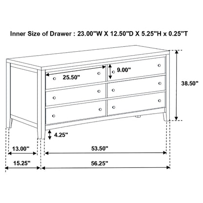 Carlton 6-drawer Rectangular Dresser with Mirror Cappuccino