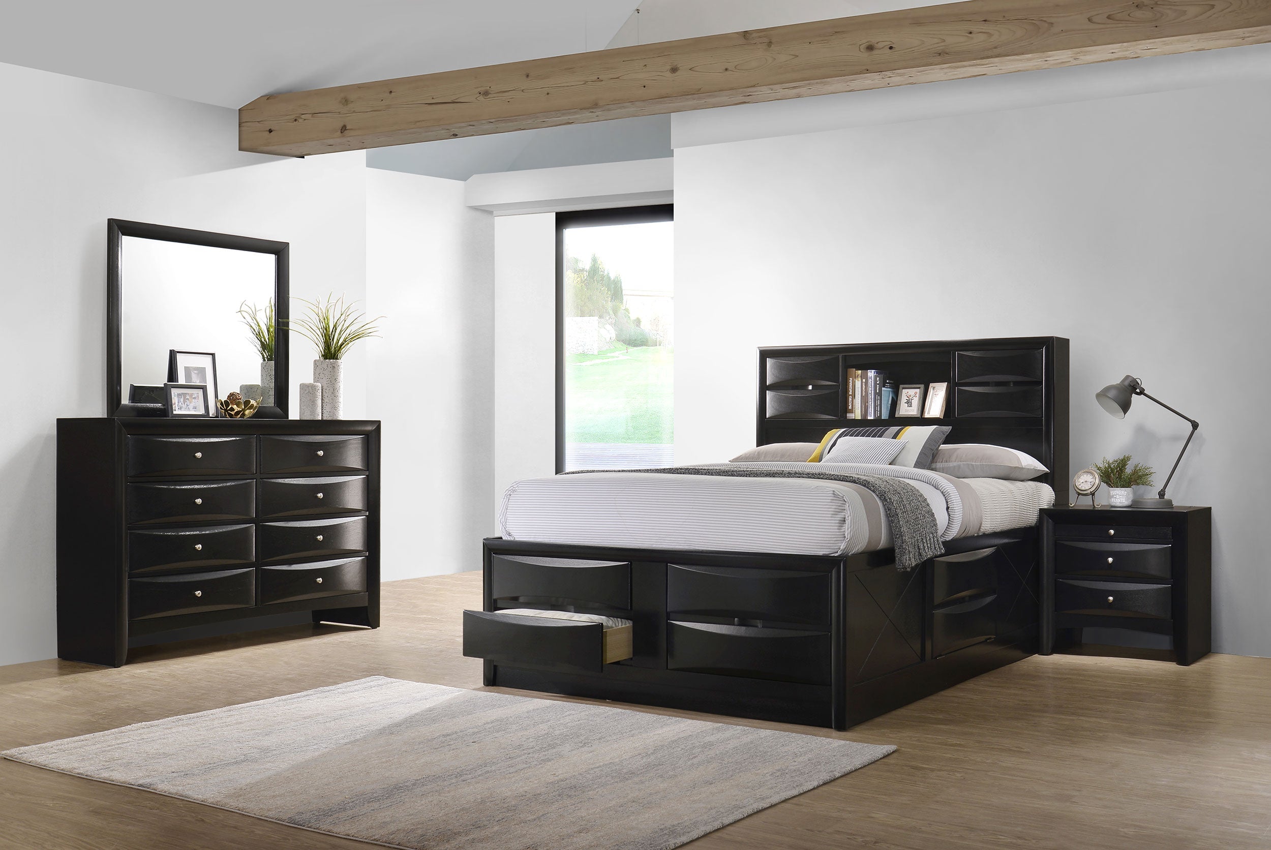 Briana Storage Bedroom Set with Bookcase Headboard Black