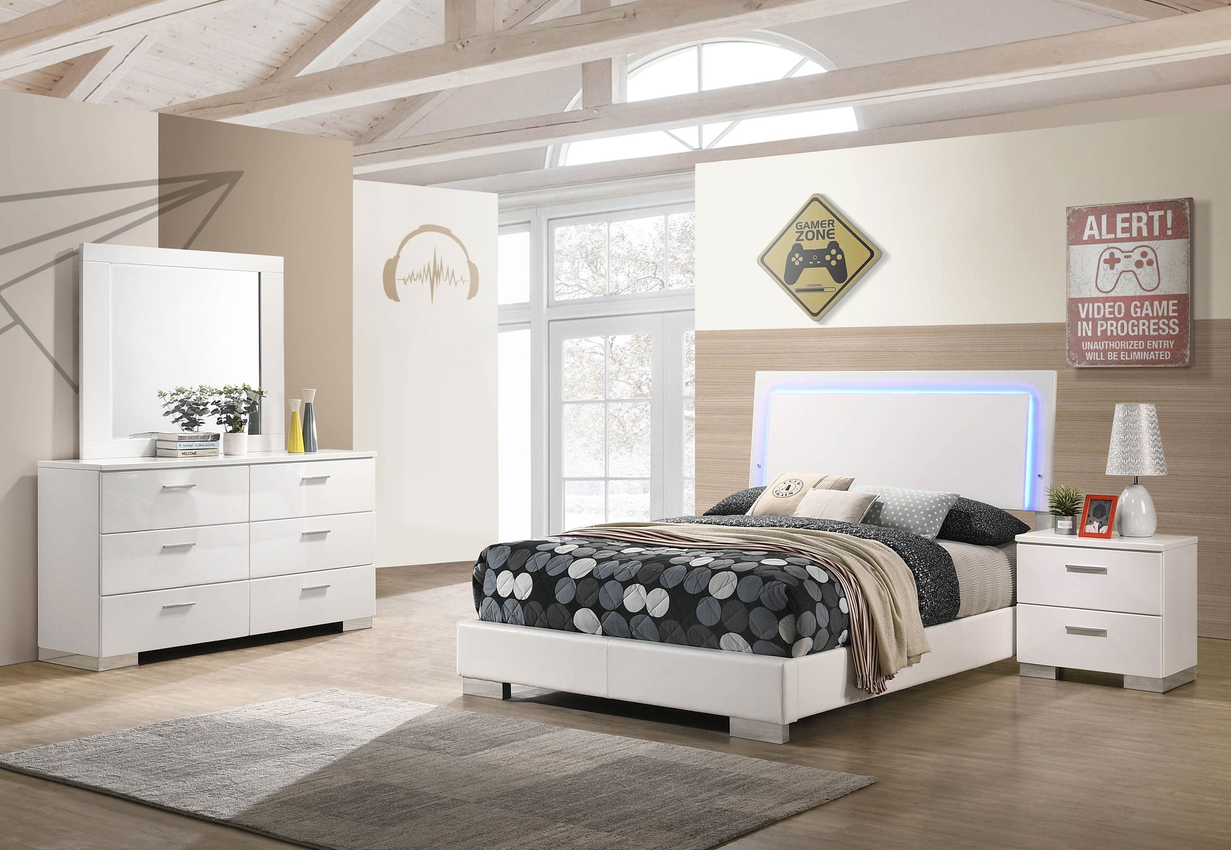 Felicity   Bedroom Set with LED Headboard Glossy White