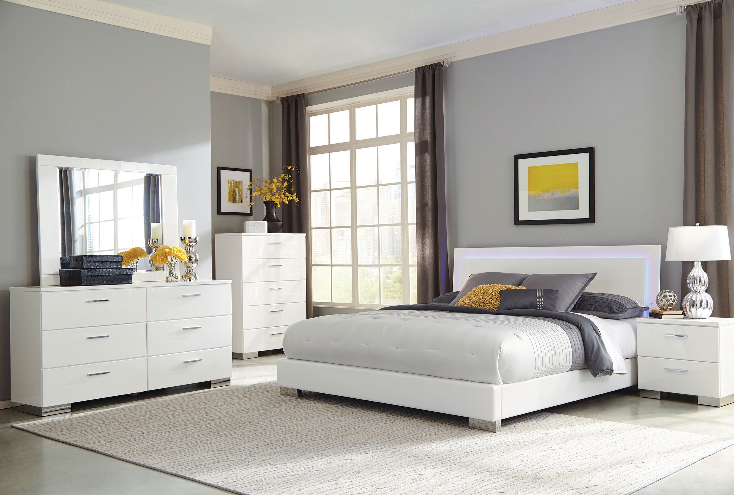 Felicity   Bedroom Set with LED Headboard Glossy White