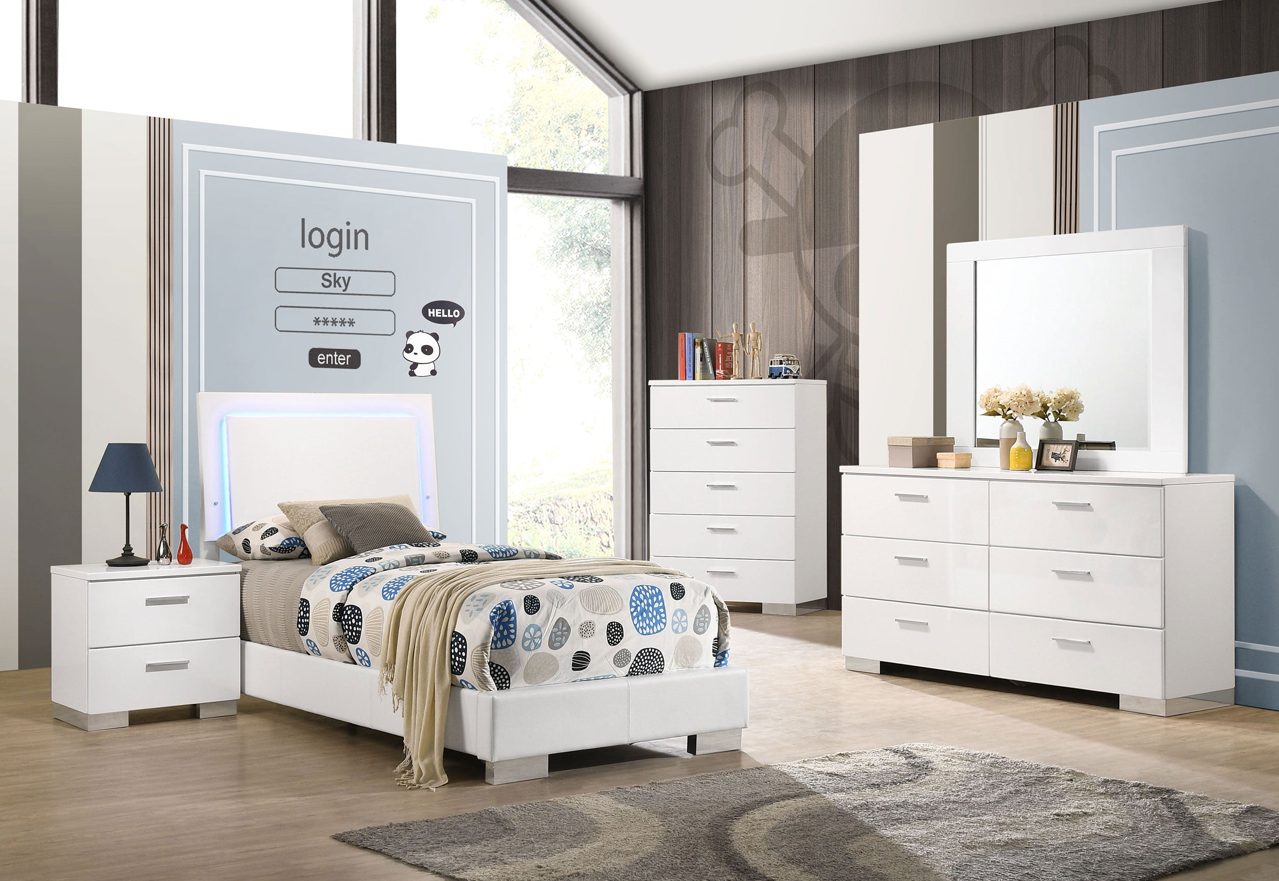 Felicity   Bedroom Set with LED Headboard Glossy White