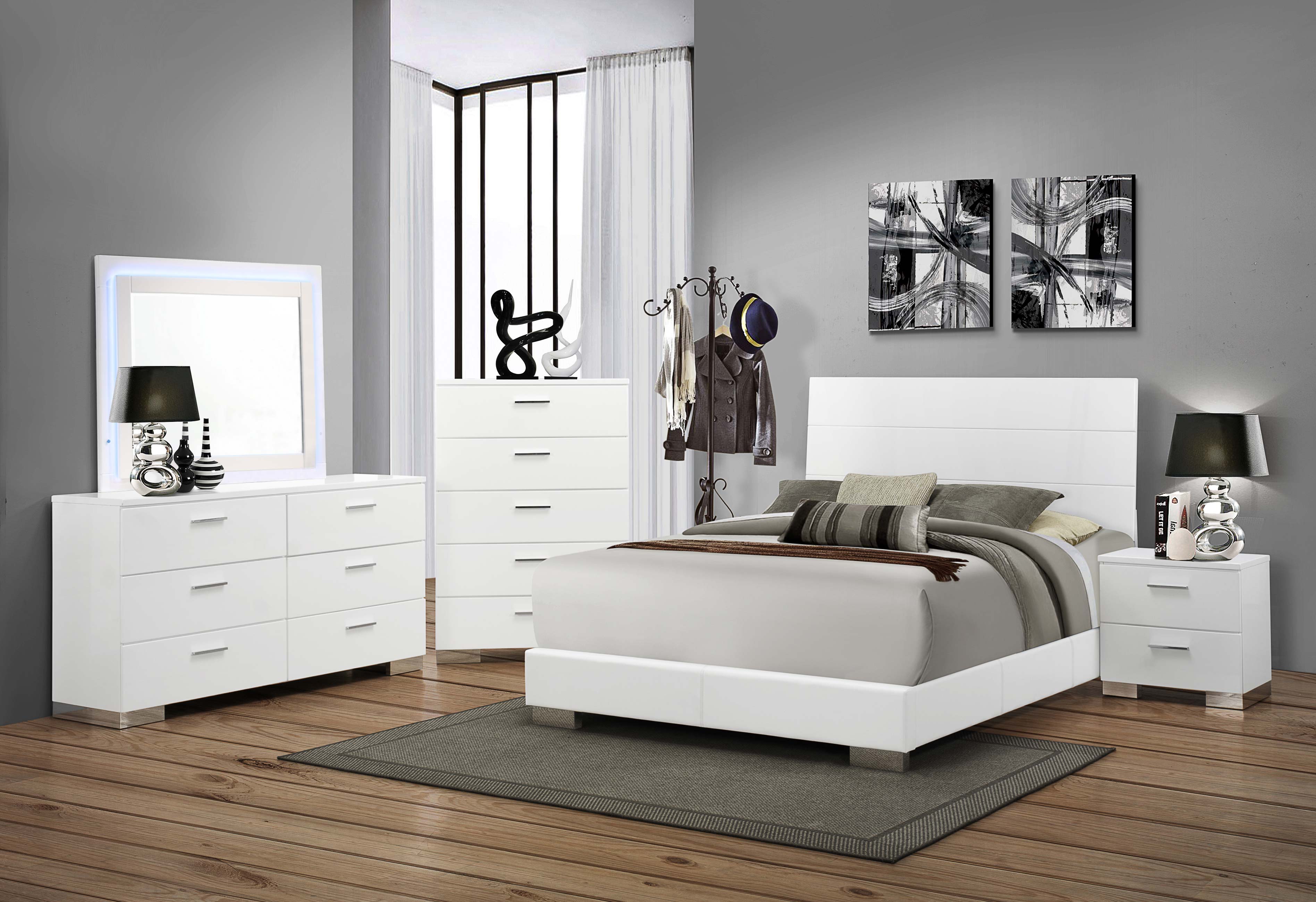 Felicity   Bedroom Set with LED Mirror Glossy White