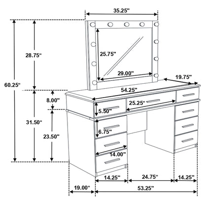 Felicity 9-drawer Vanity Desk with Lighted Mirror Glossy White