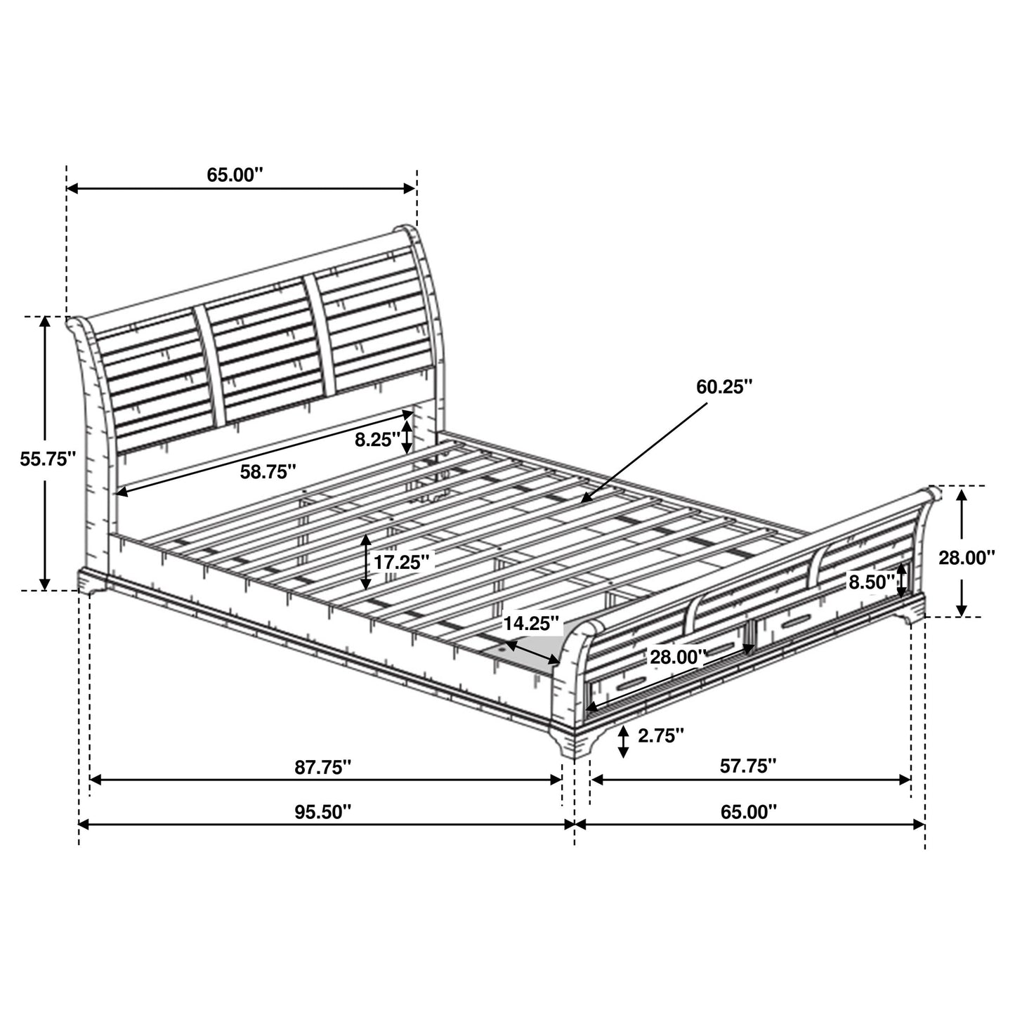 Elk Grove Wood Queen Storage Sleigh Bed Vintage Bourbon