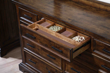 Elk Grove 9-drawer Dresser with Mirror with Jewelry Tray Vintage Bourbon