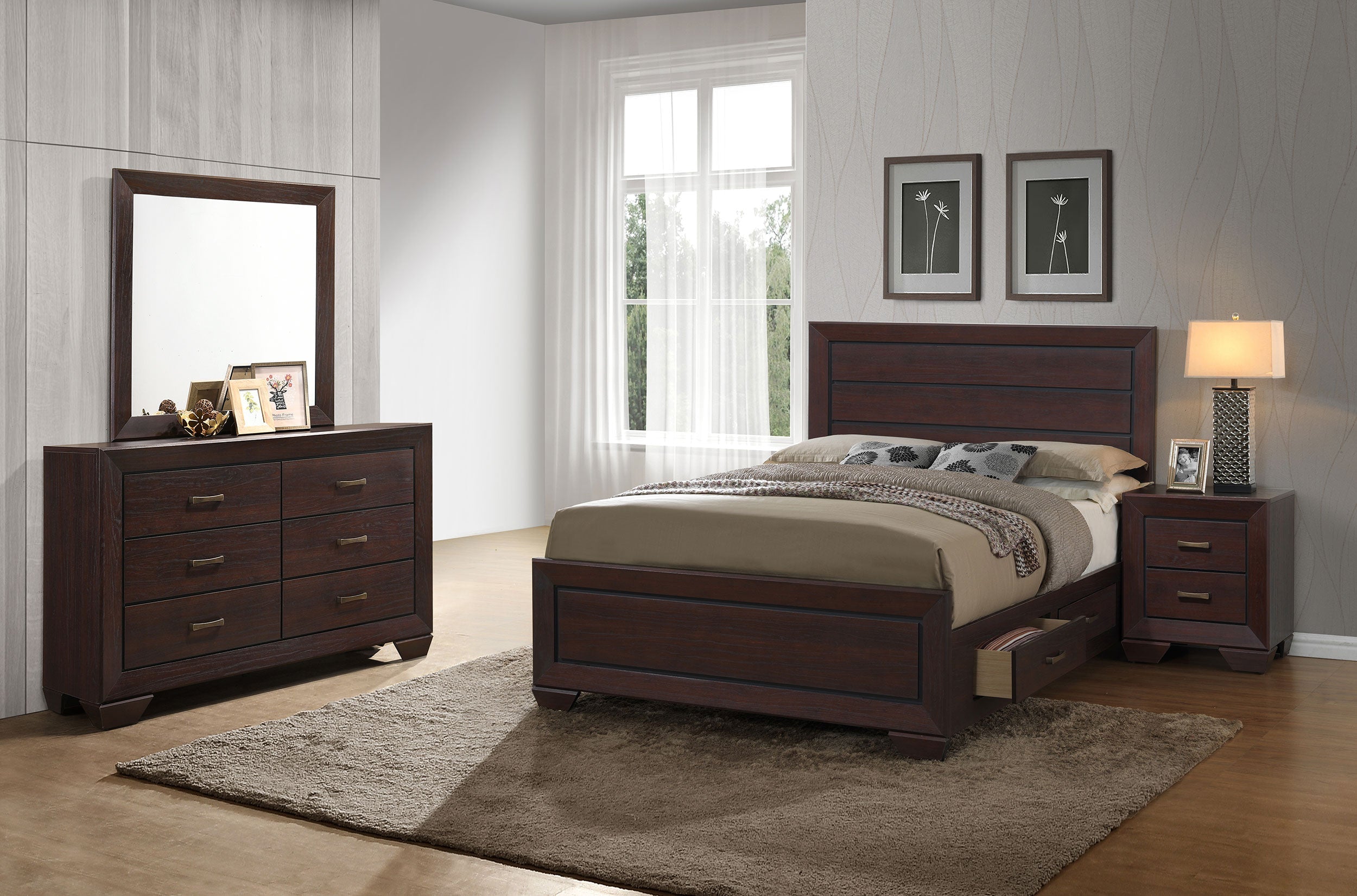 Kauffman Storage Bedroom Set with High Straight Headboard