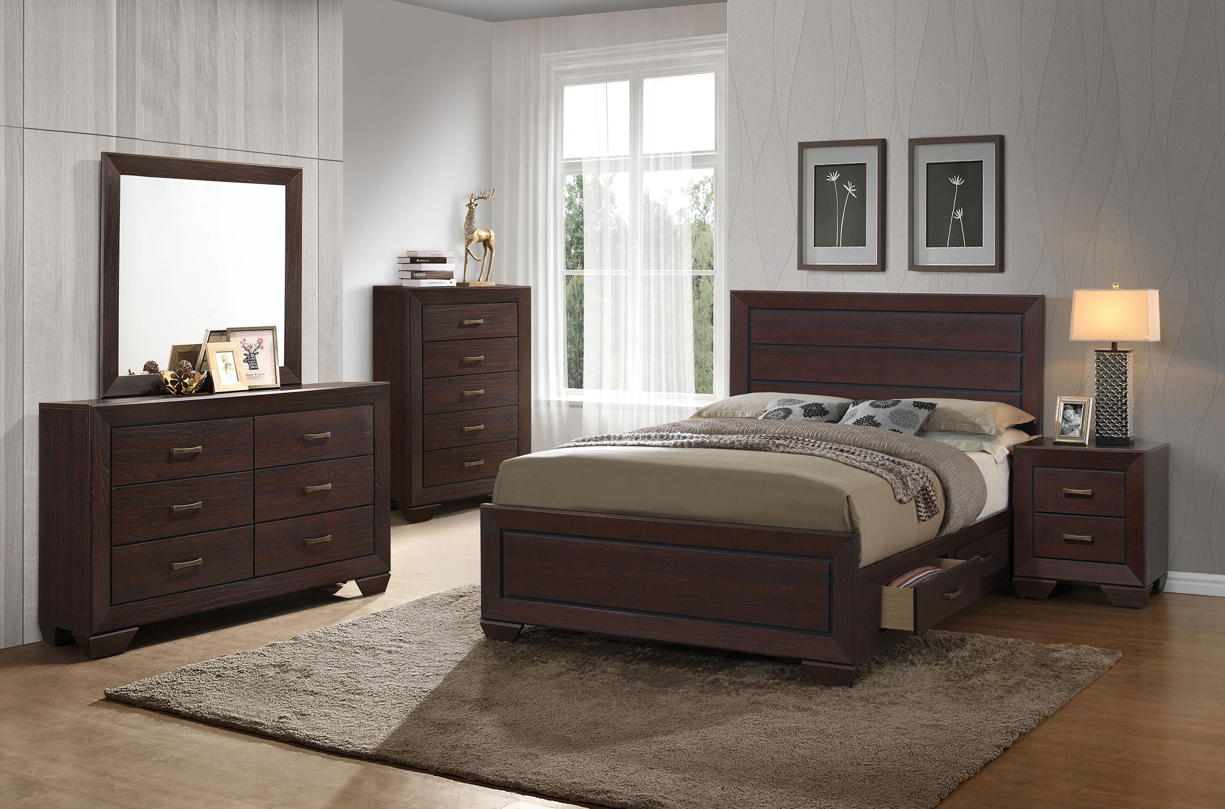 Kauffman Storage Bedroom Set with High Straight Headboard