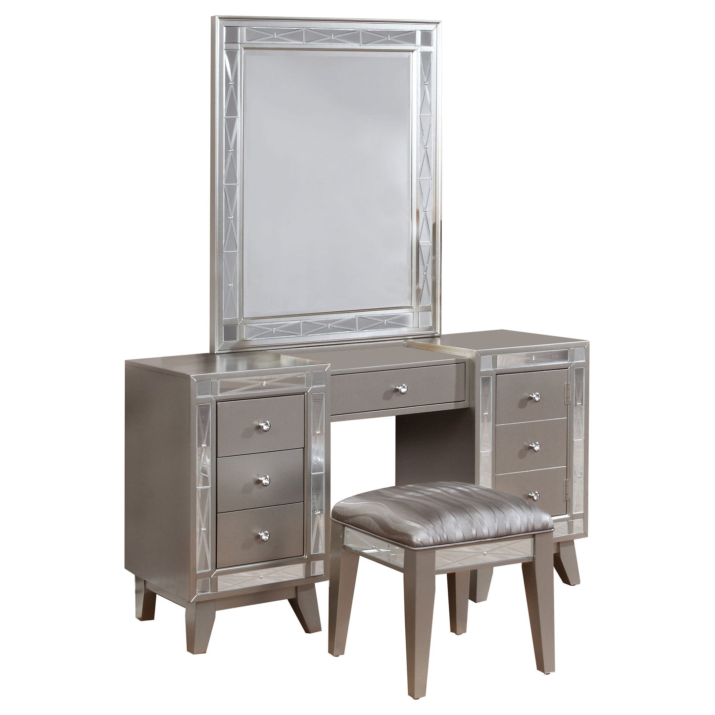 Leighton 3-piece Vanity Set Metallic Platinum