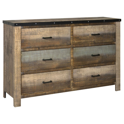 Sembene 6-drawer Dresser with Mirror Antique Multi-color