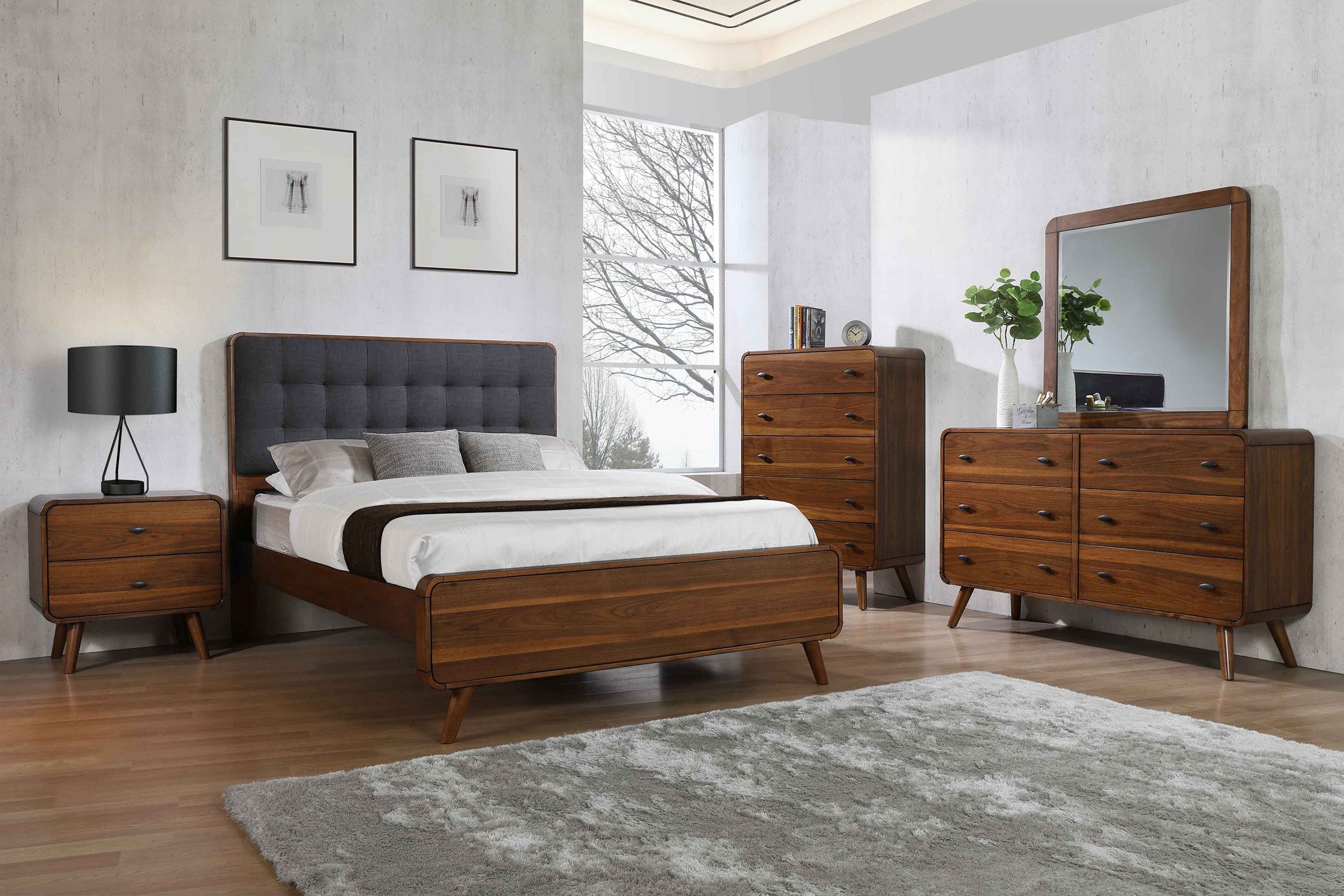 Robyn Bedroom Set with Upholstered Tufted Headboard Dark Walnut