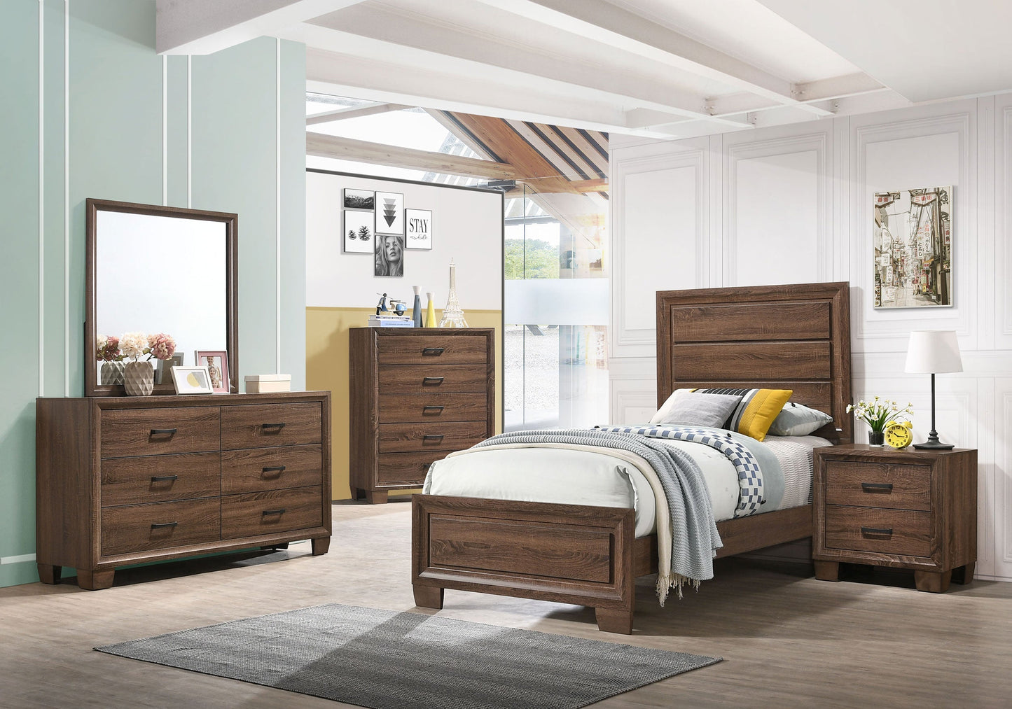 Brandon  Panel Bed Medium Warm Brown