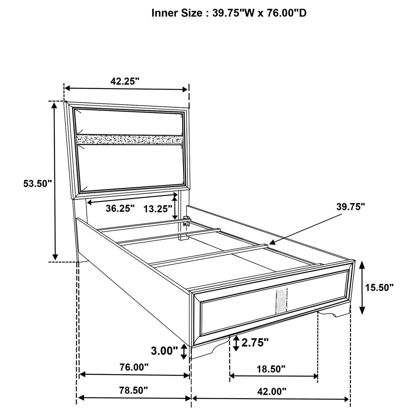 Miranda 55-inch Upholstered  Panel Bed Black