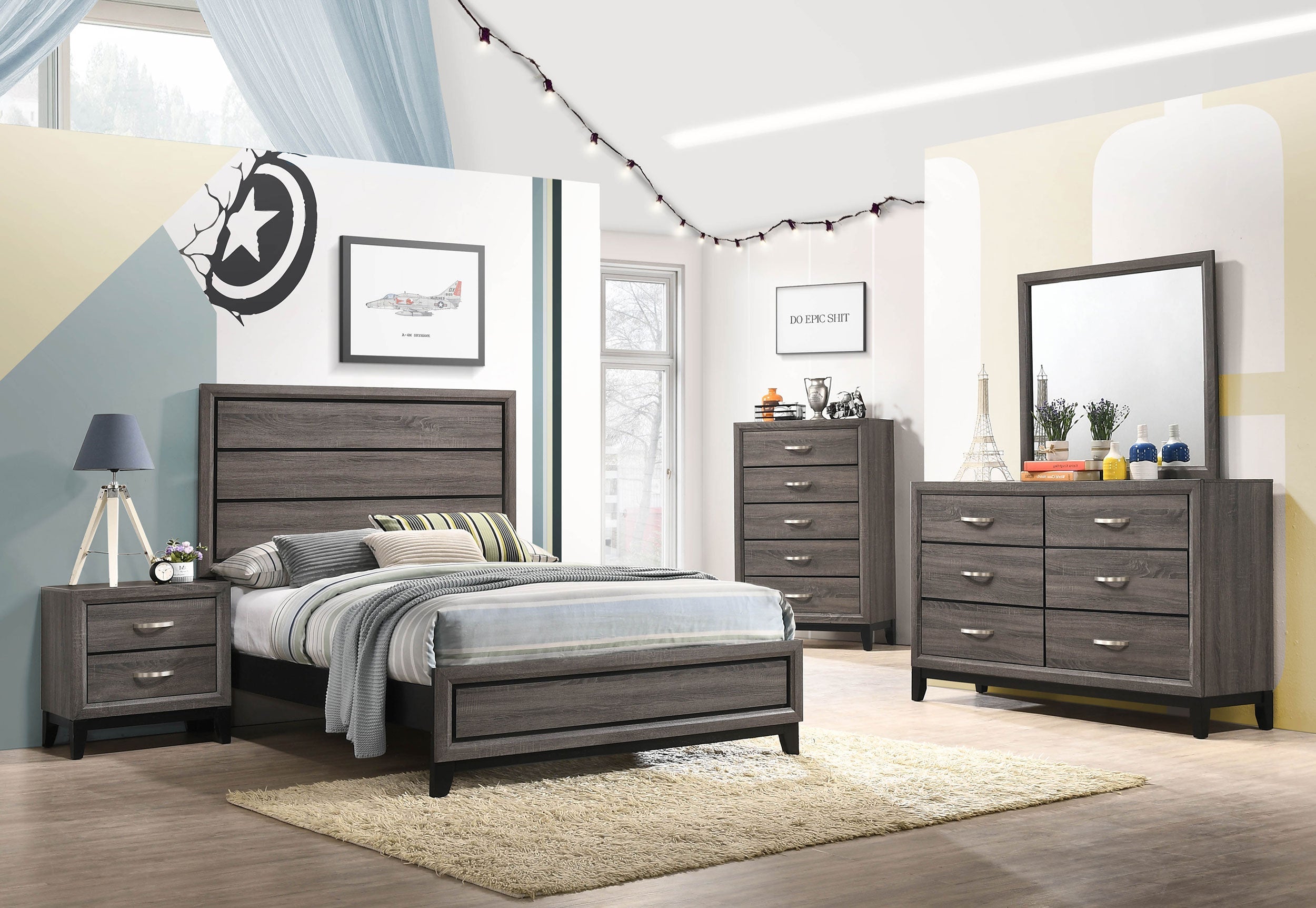 Watson Bedroom Set Grey Oak and Black