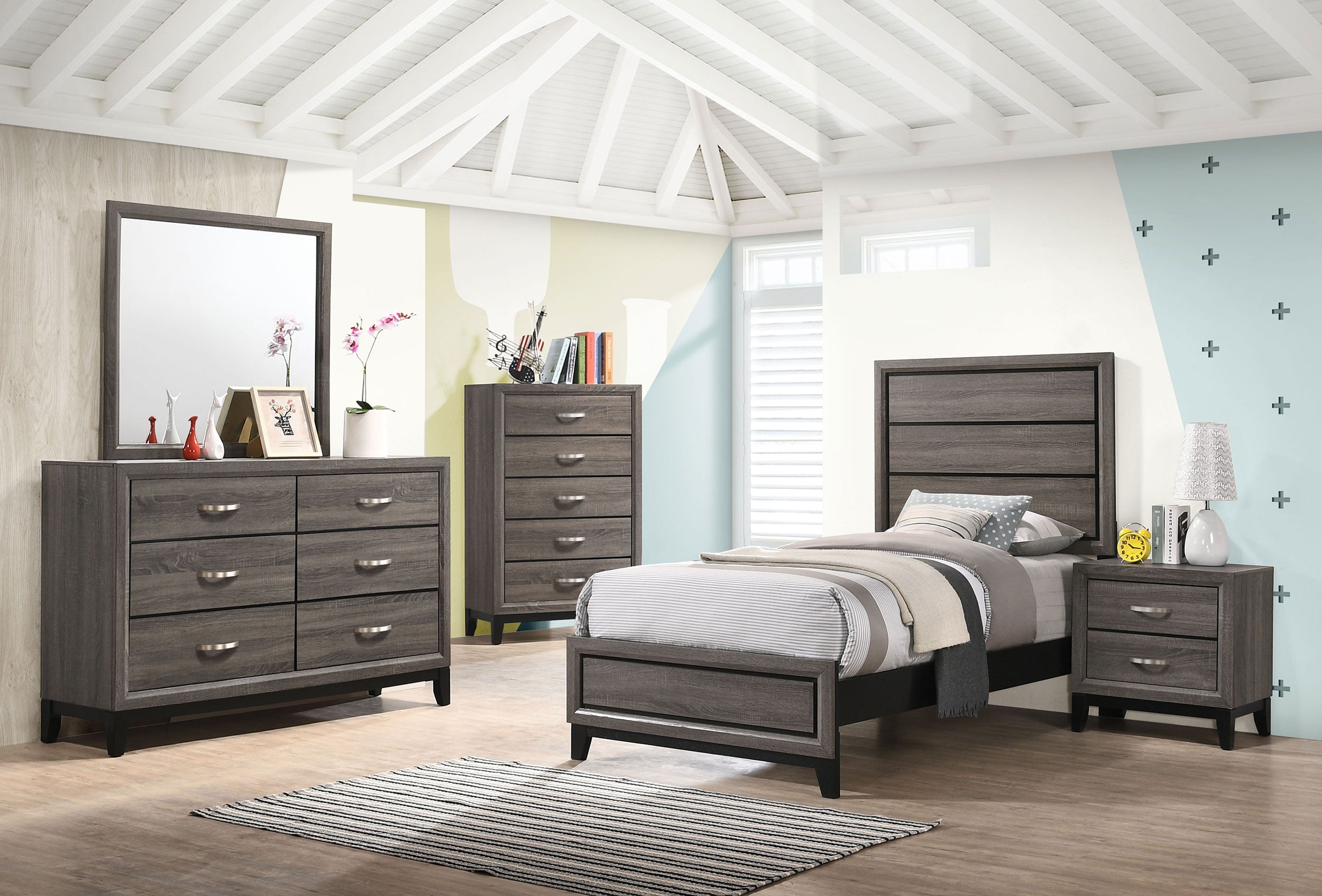 Watson Bedroom Set Grey Oak and Black