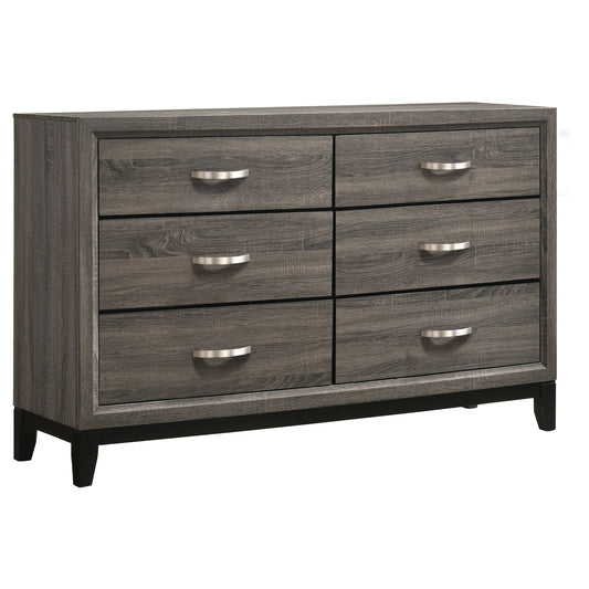 Watson 6-drawer Dresser Grey Oak and Black