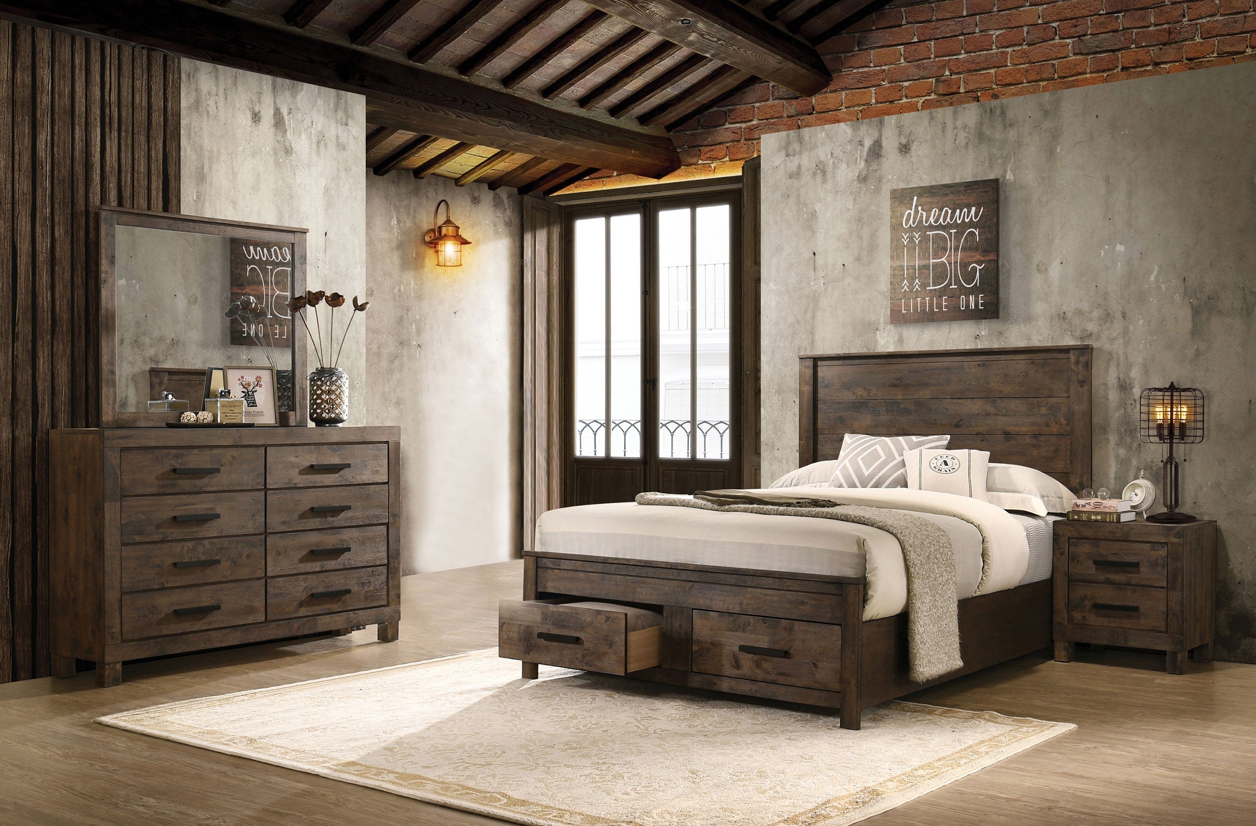 Woodmont   Platform Bedroom Set Rustic Golden Brown