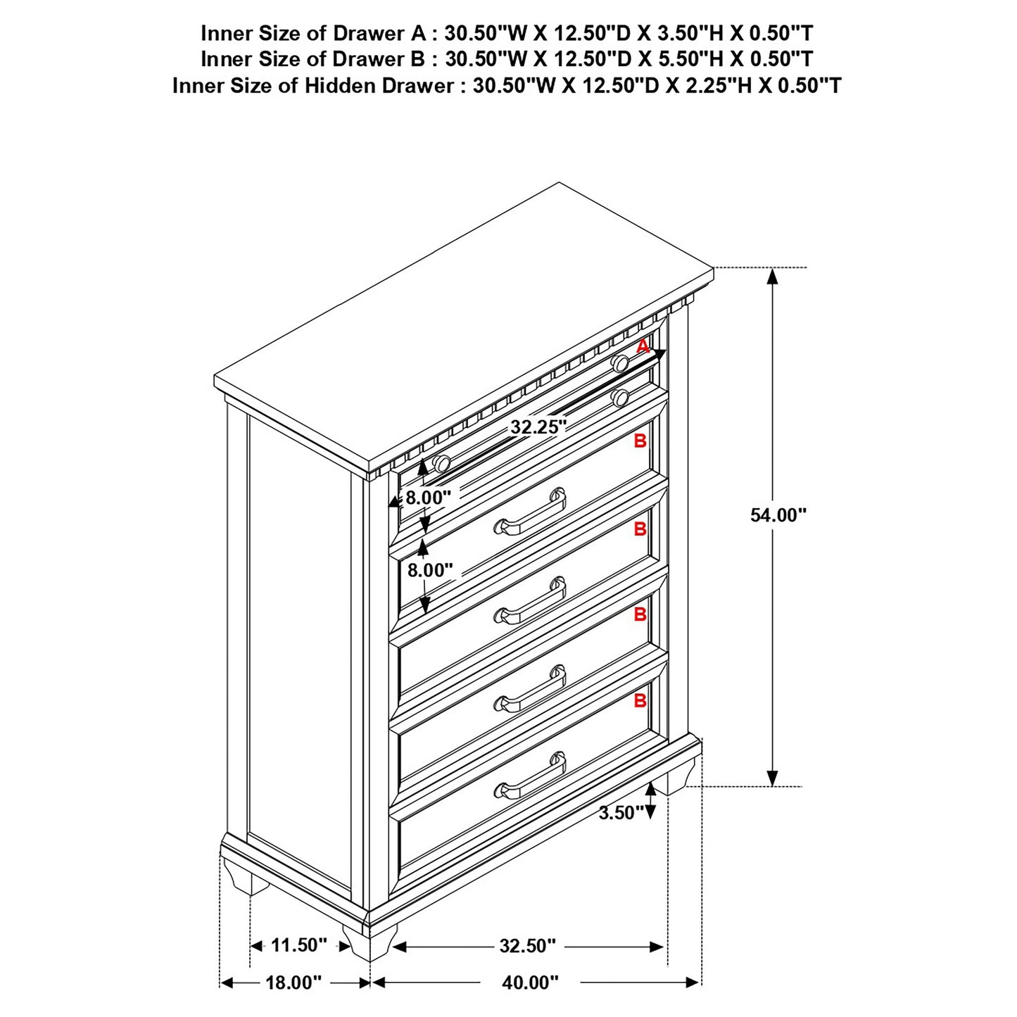 Bennington Rectangular 5-drawer Chest Acacia Brown