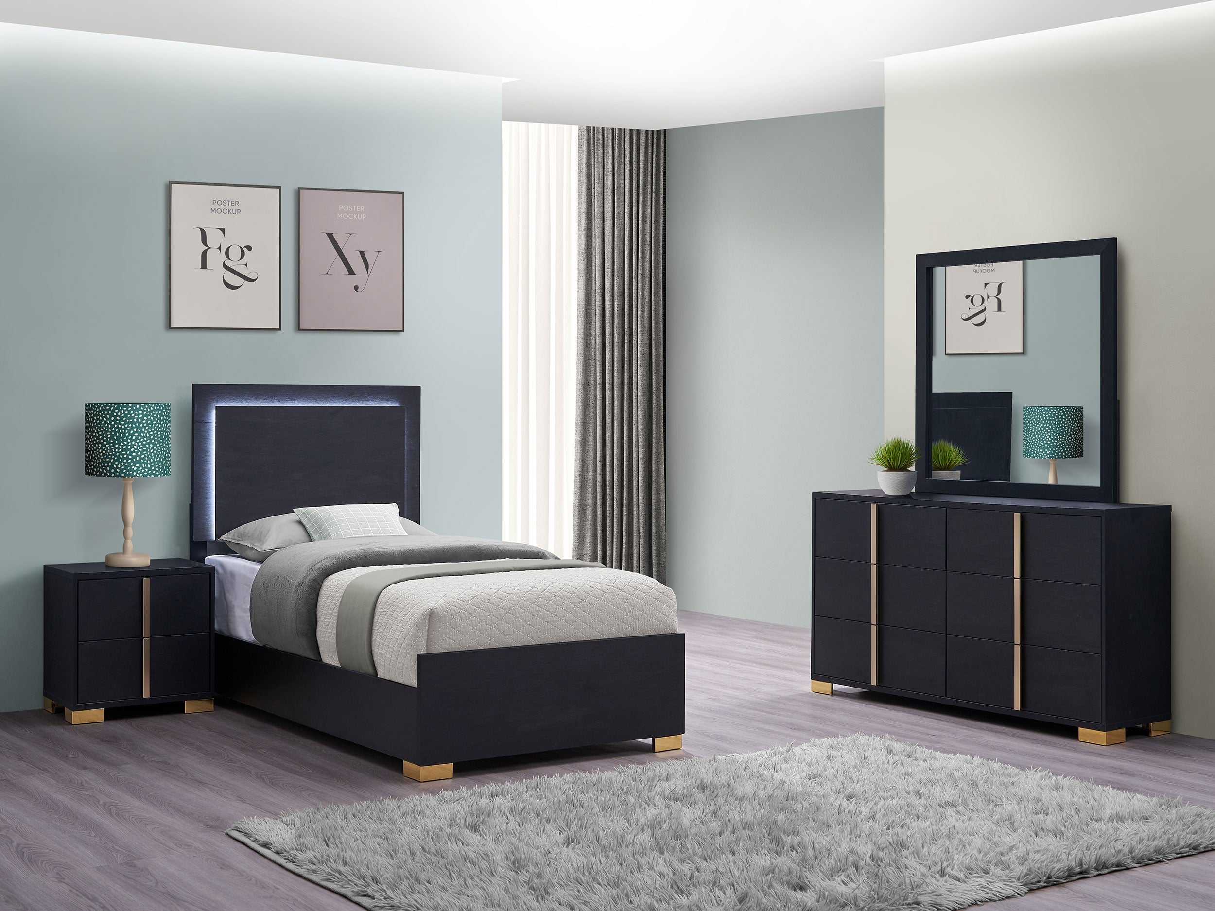 Marceline   Bedroom Set with LED Headboard Black