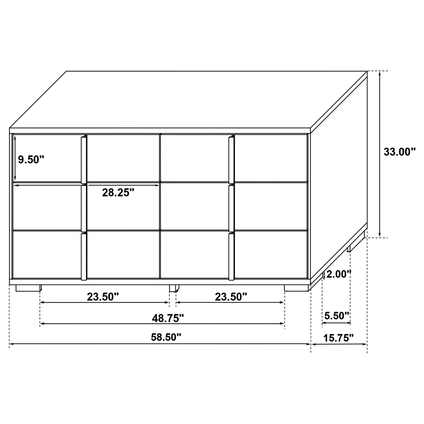 Marceline 6-drawer Dresser with Mirror White