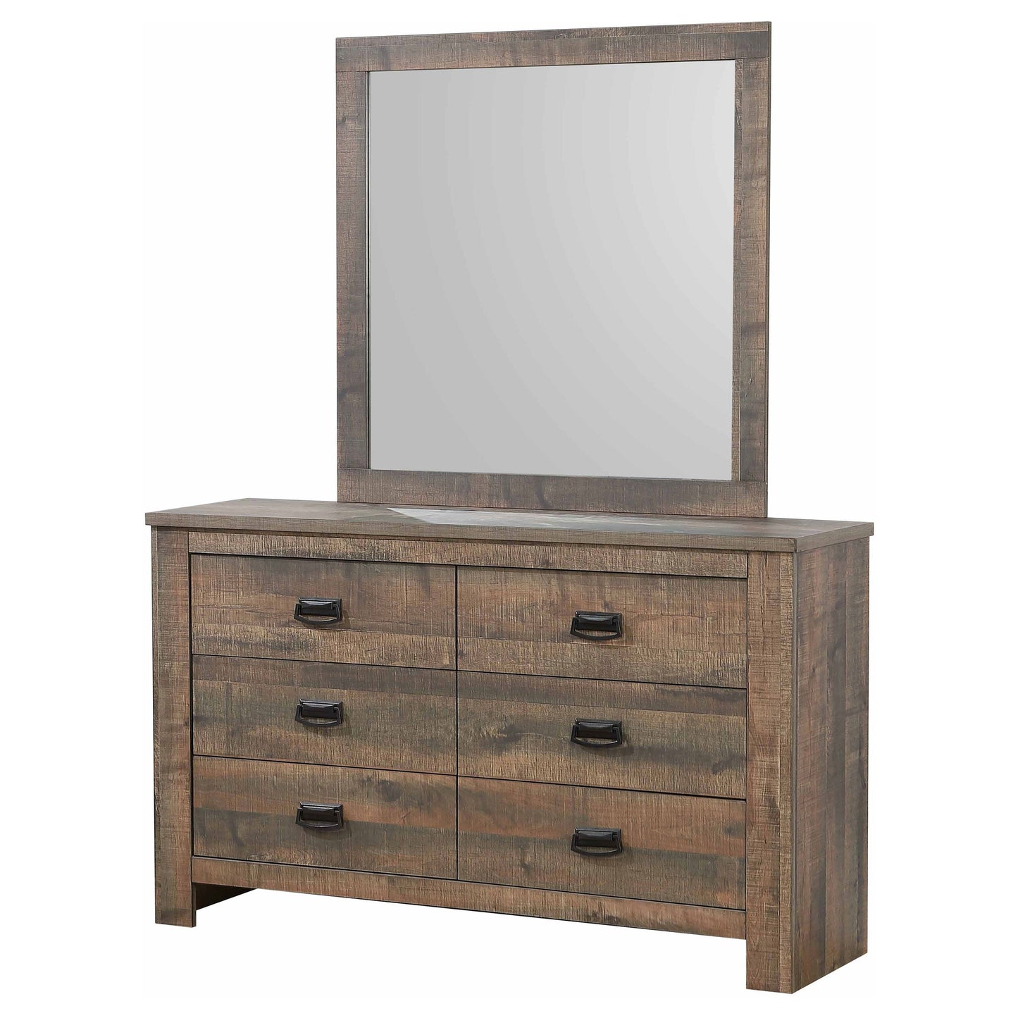 Frederick 6-drawer Dresser with Mirror Weathered Oak