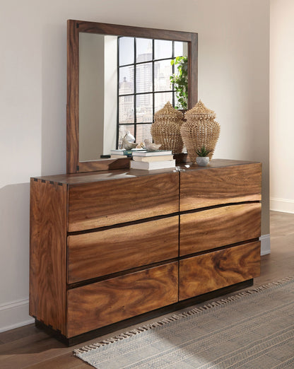 Winslow 6-drawer Dresser with Mirror Smokey Walnut and Coffee Bean