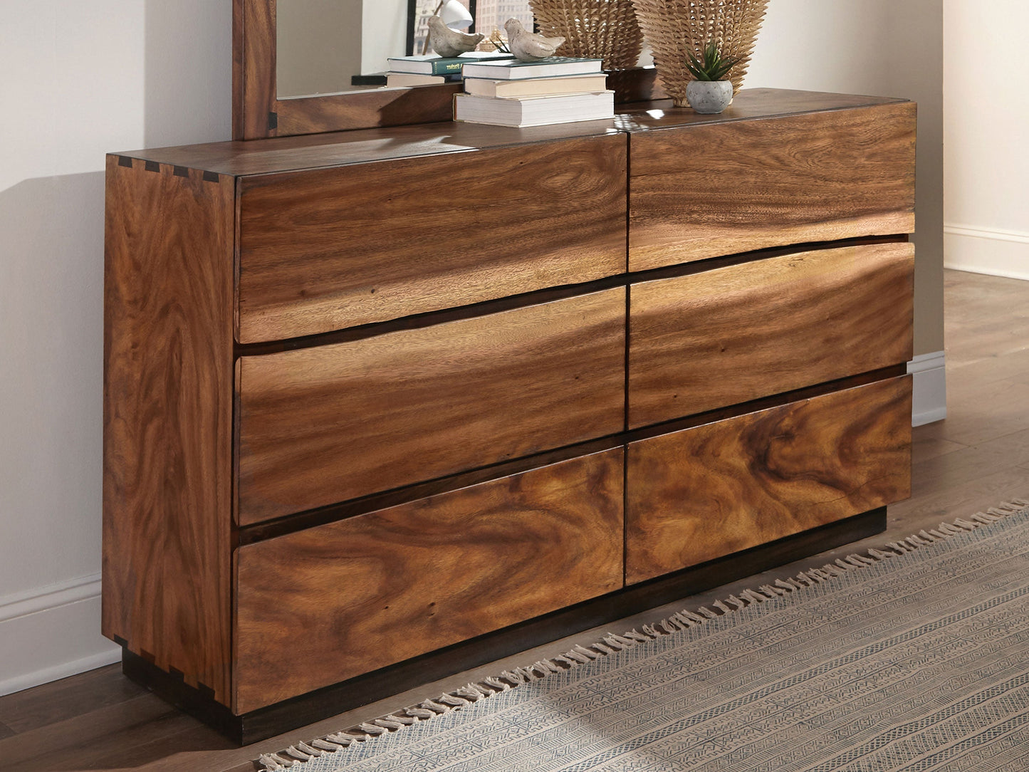 Winslow 6-drawer Dresser with Mirror Smokey Walnut and Coffee Bean