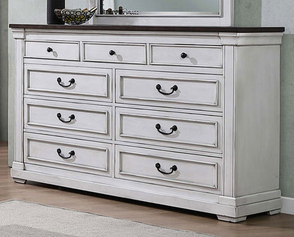 Hillcrest 9-drawer Dresser with Mirror Dark Rum and White