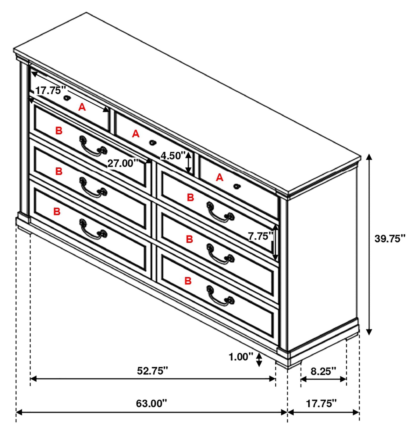 Hillcrest 9-drawer Dresser with Mirror Dark Rum and White