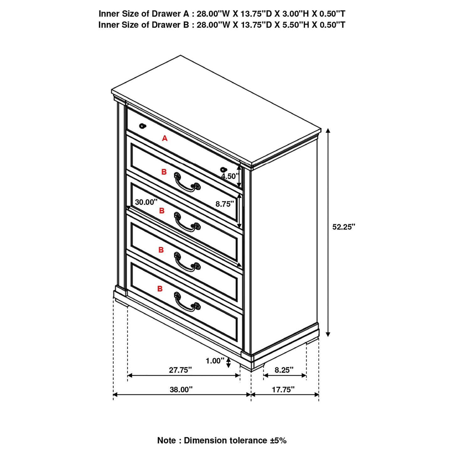 Hillcrest 5-drawer Chest Dark Rum and White