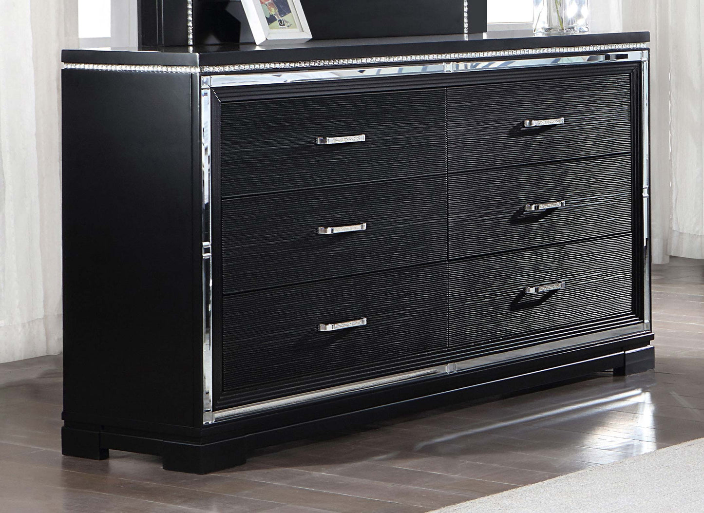 Cappola Rectangular 6-drawer Dresser Silver and Black