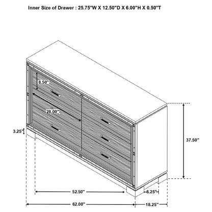 Cappola Rectangular 6-drawer Dresser Silver and Black