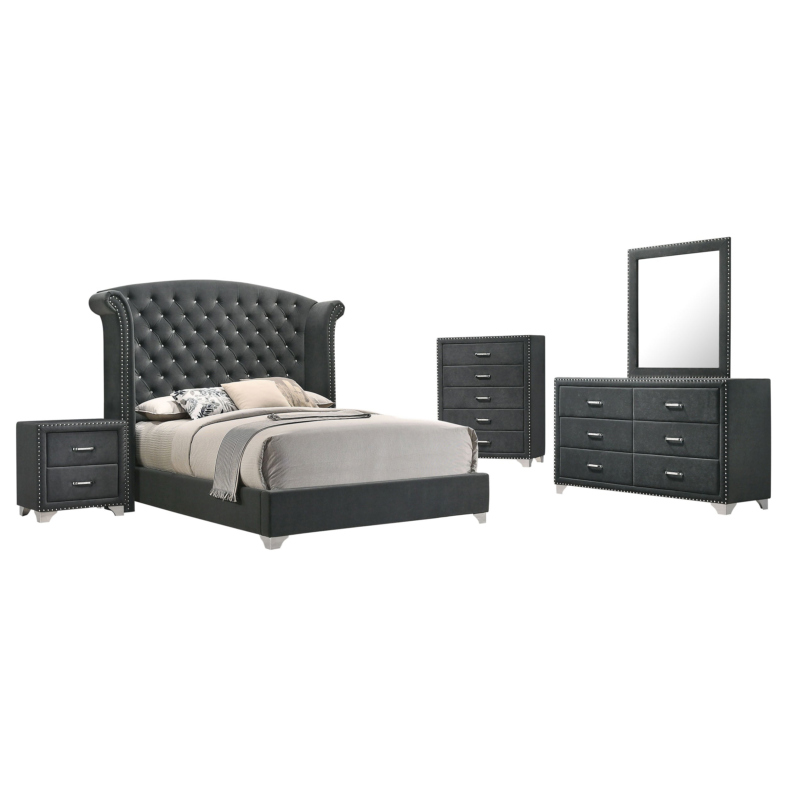 Melody   Tufted Upholstered Bedroom Set Grey