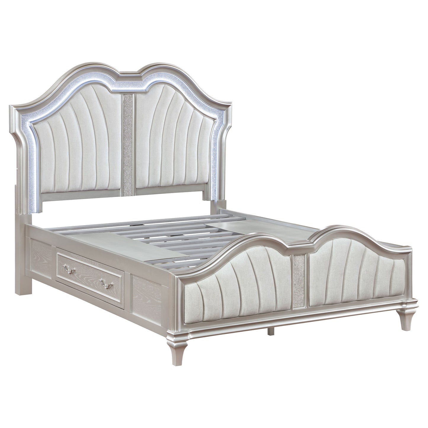 Evangeline  Storage Bed with LED Headboard Silver Oak and Ivory