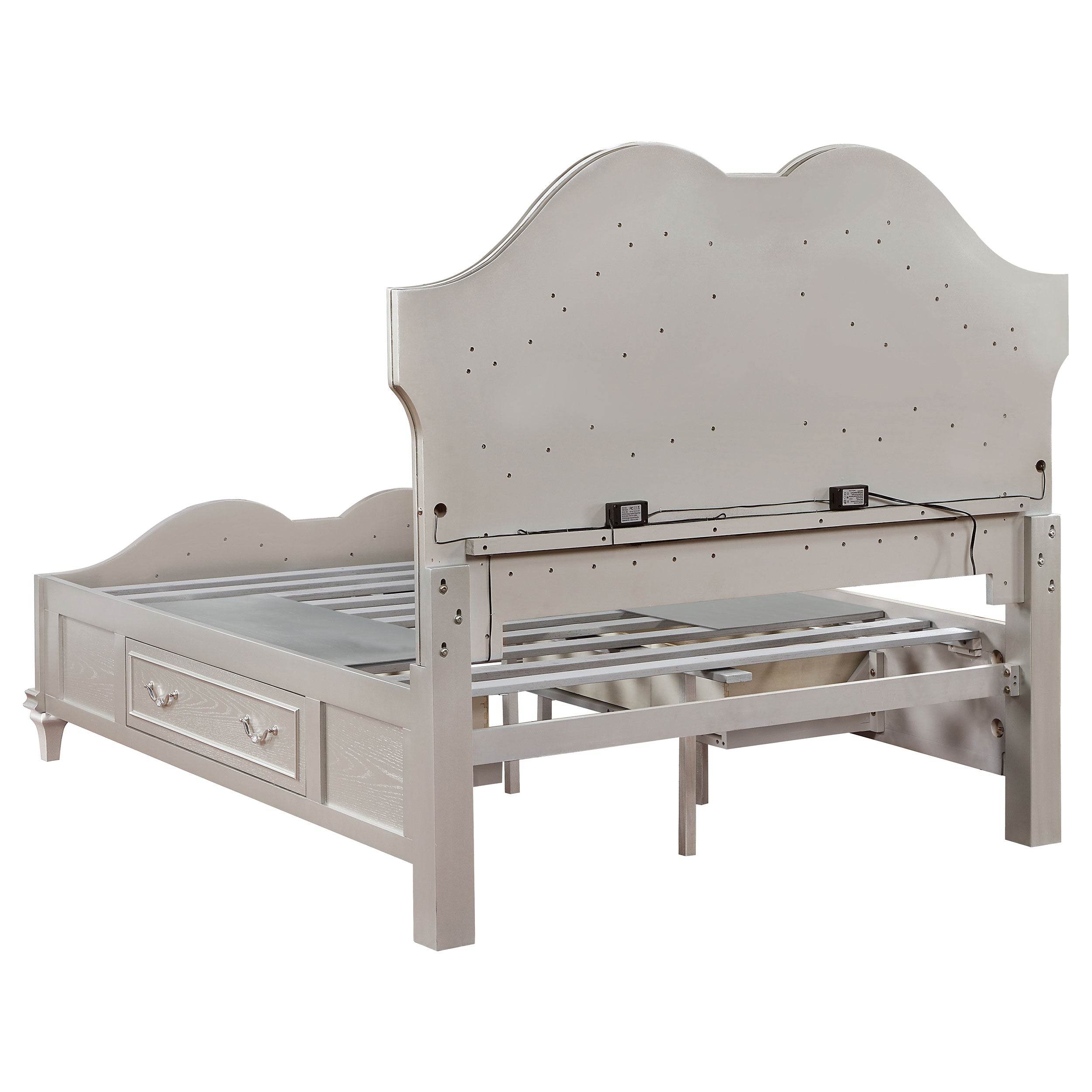 Veronica   Storage Bed with LED Headboard Silver Oak and Ivory