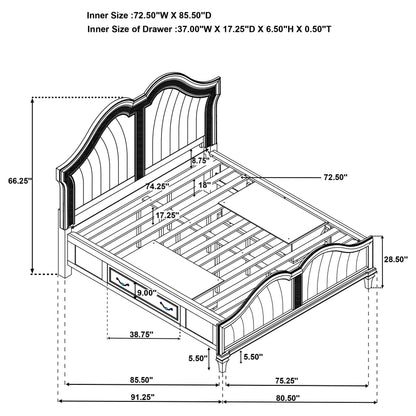 Evangeline  Storage Bed with LED Headboard Silver Oak and Ivory