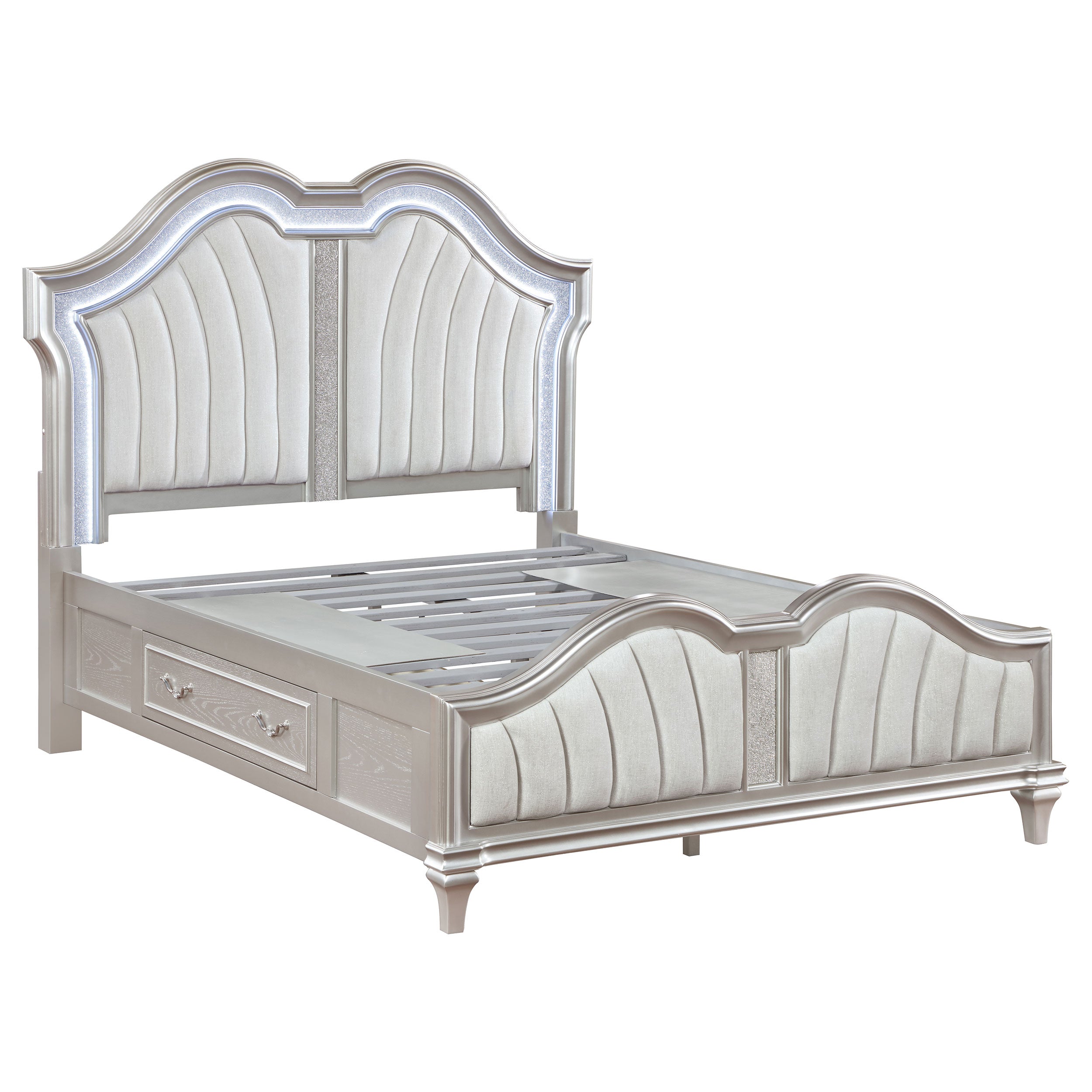 Veronica   Storage Bed with LED Headboard Silver Oak and Ivory