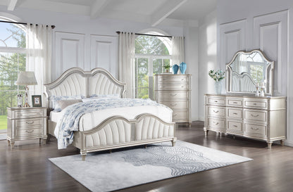 Evangeline Tufted Upholstered Platform  Bed Ivory and Silver Oak