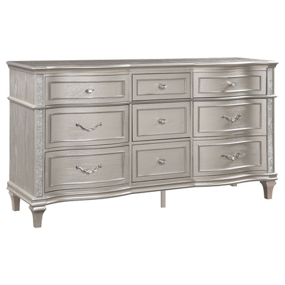 Evangeline 9-drawer Dresser with Mirror Silver Oak