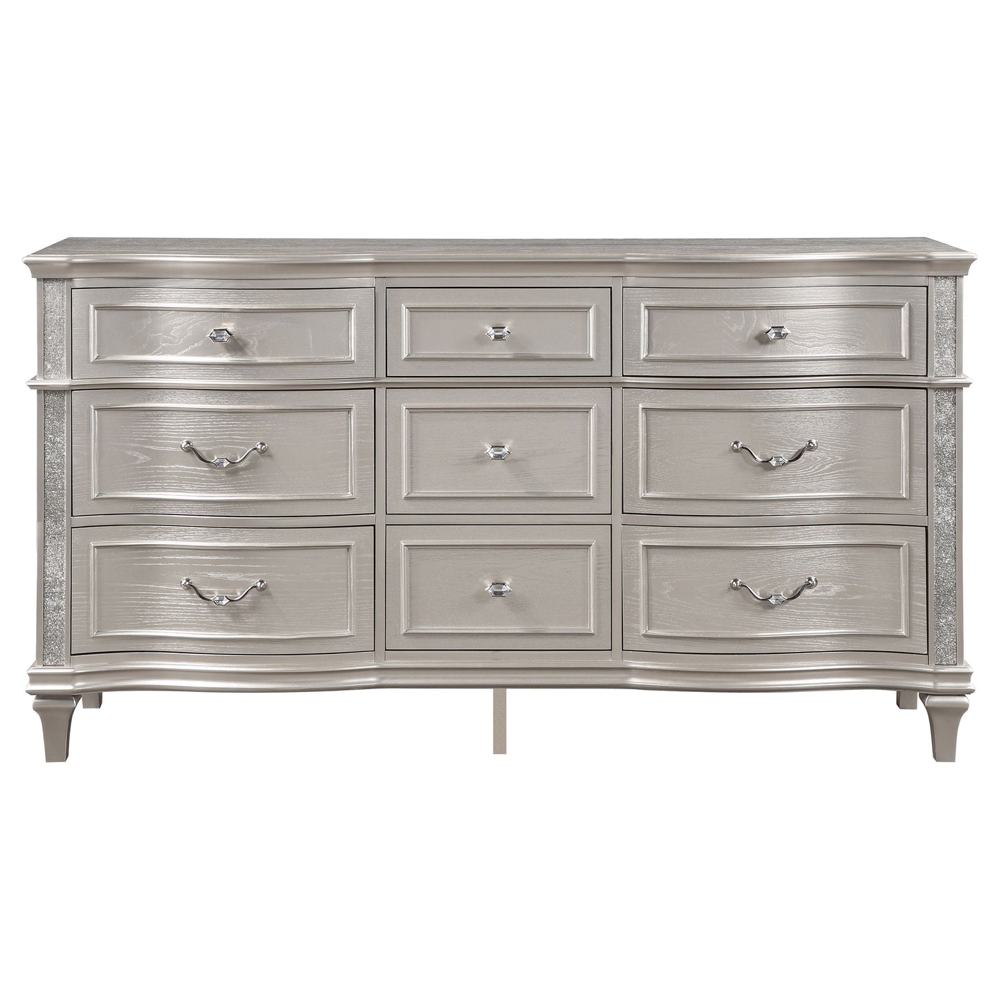 Evangeline 9-drawer Dresser with Mirror Silver Oak