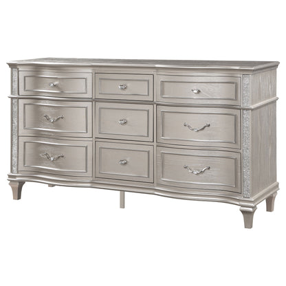 Evangeline 9-drawer Dresser with Mirror Silver Oak