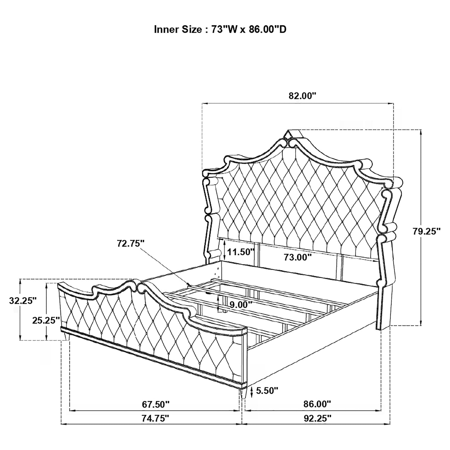 Antonella Upholstered Tufted  Bed Grey