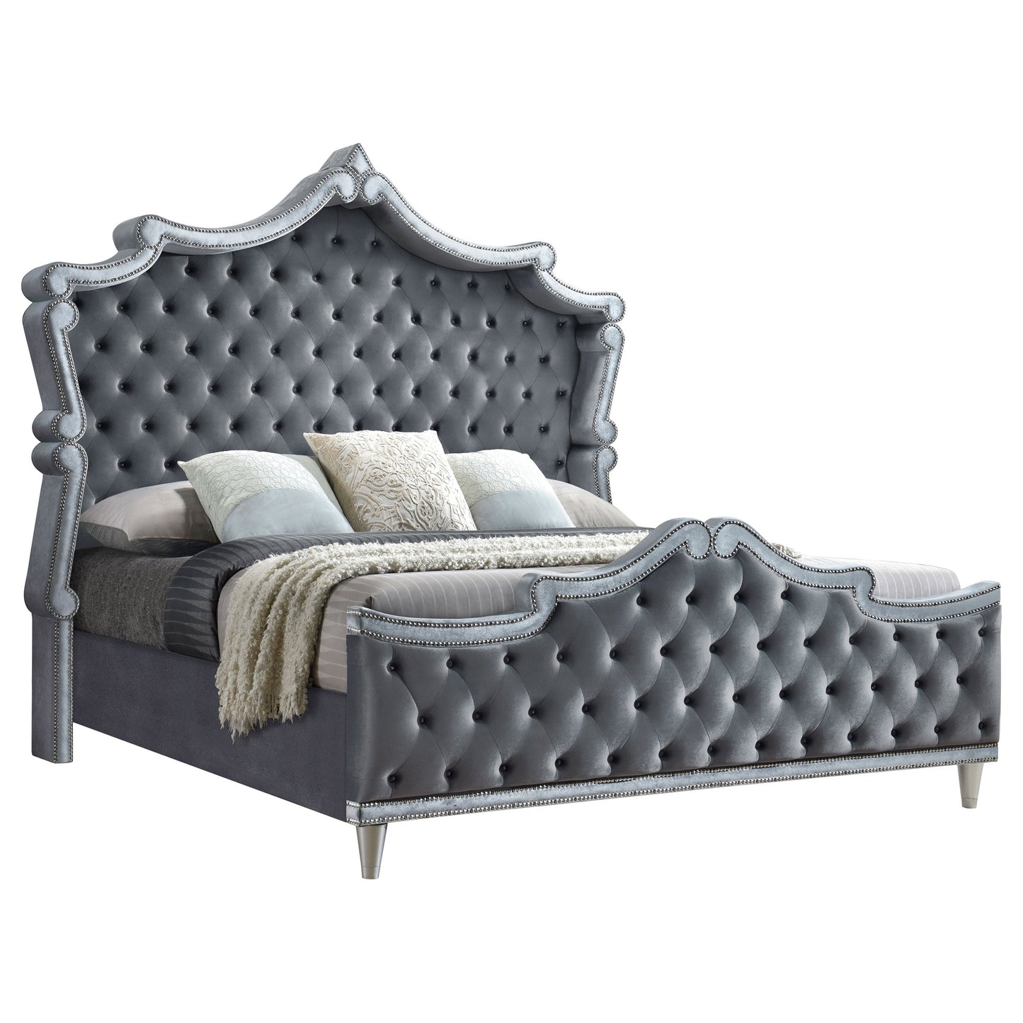 Antonella Upholstered Tufted  Bed Grey