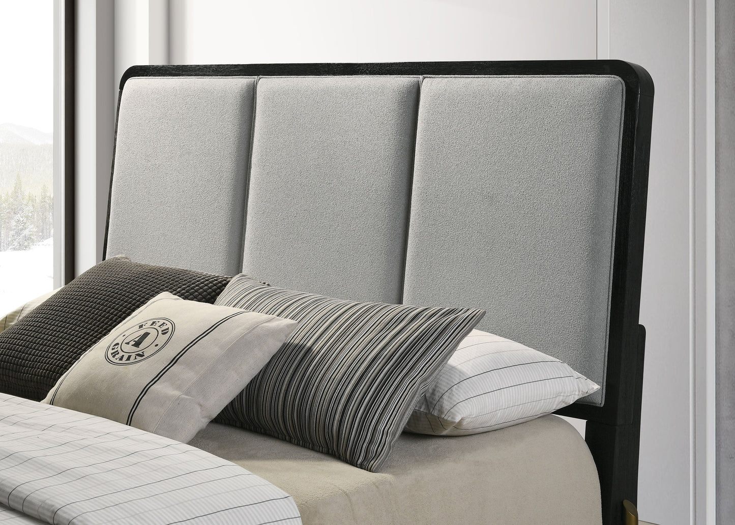 Arini  Bed with Upholstered Headboard Black and Grey