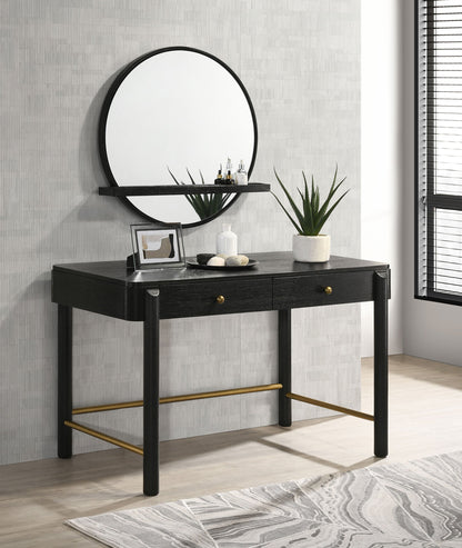 Arini Round Vanity Wall Mirror with Shelf Black