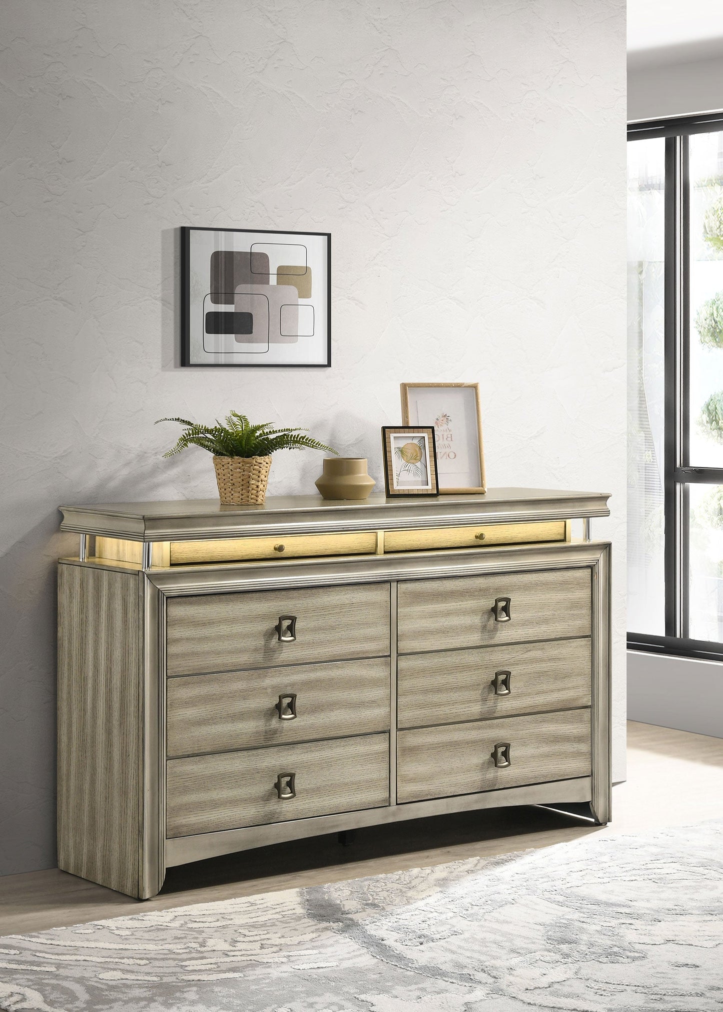 Giselle 8-drawer Bedroom Dresser with Mirror with LED Rustic Beige