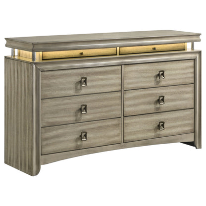 Giselle 8-drawer Bedroom Dresser with Mirror with LED Rustic Beige