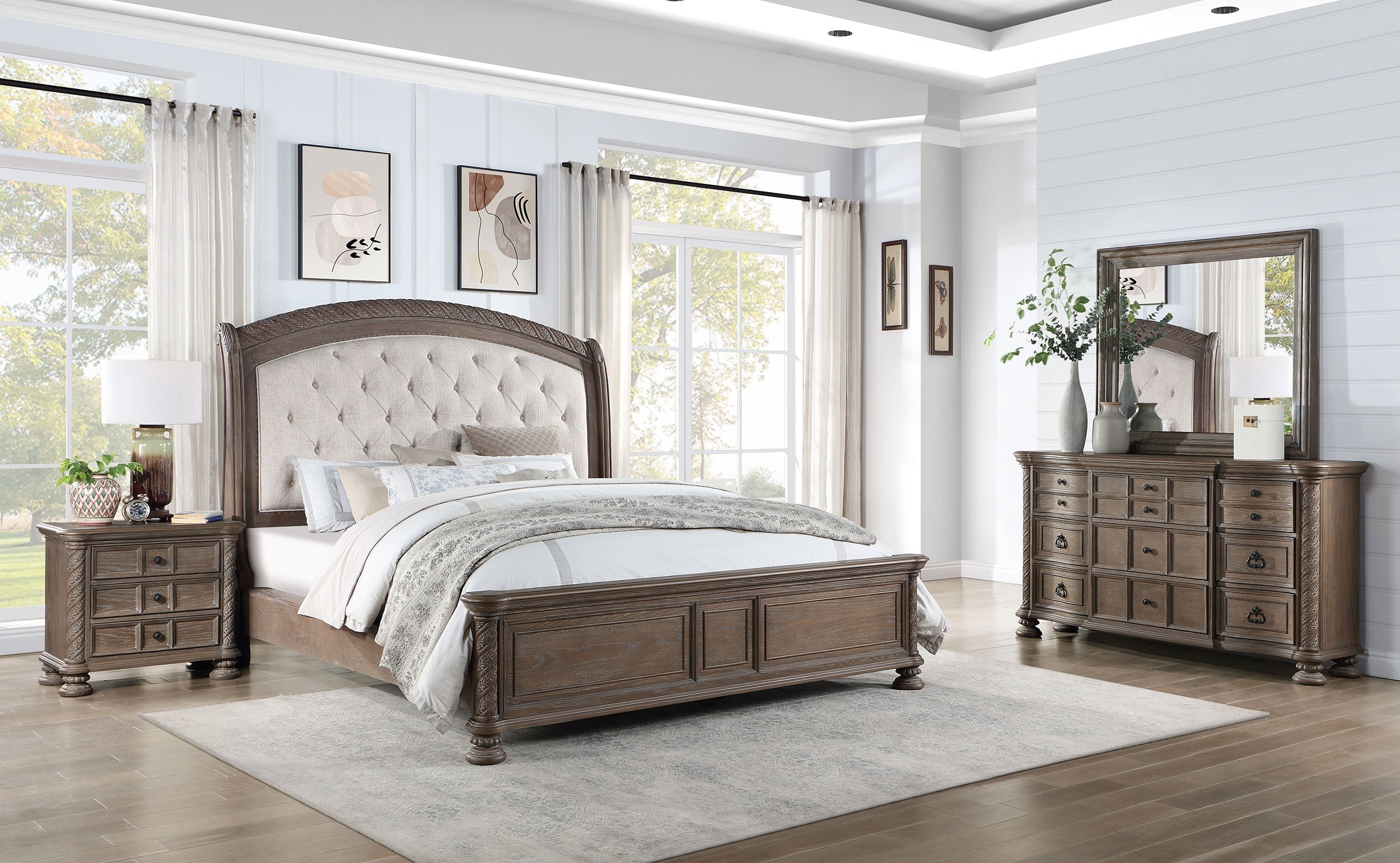 Emmett   Bedroom Set Walnut and Beige