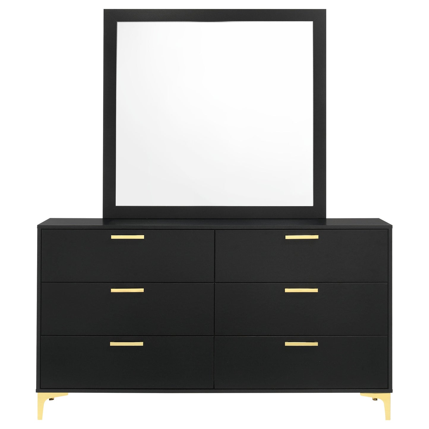 Kendall 6-drawer Dresser with Mirror Black and Gold